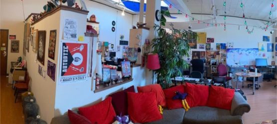 interior of World Monster Headquarters comics and animation studio